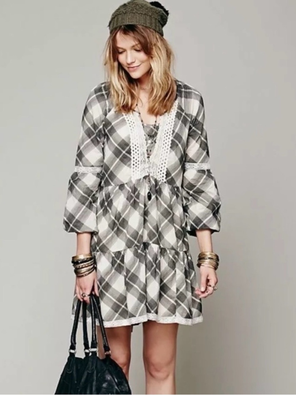 Free People Constantine Plaid Dress in Black and White